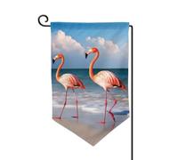 Bandiera da giardino di benvenuto per esterni di piccole dimensioni 31 x 45 cm doppia faccia resistente alle intemperie bandiera della casa fenicottero camminare sulla spiaggia bandiere verticali per