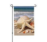 Bandiera da giardino di benvenuto per esterni di piccole dimensioni da giardino, 71 x 101 cm, doppia faccia, resistente alle intemperie, bandiera per casa, grande conchiglia, stelle marine, bandiere