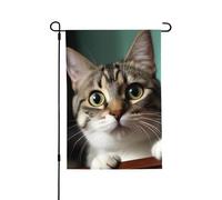 Bandiera da giardino di benvenuto per esterni di piccole dimensioni da giardino, 71 x 101 cm, doppia faccia, resistente alle intemperie, bandiera verticale per casa con gatto curioso, decorazione per