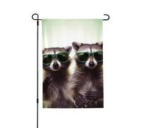 Bandiera da giardino di benvenuto per esterni di piccole dimensioni da giardino, 71 x 101 cm, doppia faccia, resistente alle intemperie, bandiera per casa, divertente, verde procione, occhiali da sole