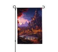 Bandiera da giardino di benvenuto per esterni di piccole dimensioni da giardino, 71 x 101 cm, doppia faccia, resistente alle intemperie, bandiera per casa, città fantasy, bandiere verticali per