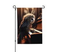 Bandiera da giardino di benvenuto per esterni di piccole dimensioni da giardino, 71 x 101 cm, doppia faccia, resistente alle intemperie, bandiera per casa, gufo, suona pianoforte, bandiere verticali