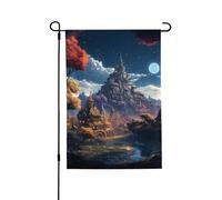 Bandiera da giardino di benvenuto per esterni di piccole dimensioni da giardino, 71 x 101 cm, doppia faccia, resistente alle intemperie, bandiera per casa, città fantasy, bandiere verticali per
