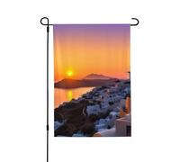 Bandiera da giardino di benvenuto per esterni di piccoli cortili, 71 x 101 cm, doppia faccia, resistente alle intemperie, bandiera della Grecia, isola, tramonto, paesaggio, bandiere verticali per