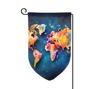 Bandiera da giardino di benvenuto per esterni, piccola bandiera, 31,8 x 45,7 cm, double face, resistente alle intemperie, bandiera astratta con mappa del mondo, bandiere verticali per casa colonica
