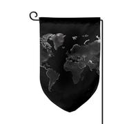 Bandiera da giardino di benvenuto per esterni, piccola bandiera, 31,8 x 45,7 cm, double face, resistente alle intemperie, bandiera verticale con mappa del mondo nera, bandiere verticali per casa