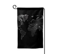 Bandiera da giardino di benvenuto per esterni, piccola bandiera, 31,8 x 45,7 cm, double face, resistente alle intemperie, bandiera verticale con mappa del mondo nera, bandiere verticali per casa