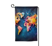 Bandiera da giardino di benvenuto per esterni, piccola bandiera, 31,8 x 45,7 cm, double face, resistente alle intemperie, bandiera astratta con mappa del mondo, bandiere verticali per casa colonica