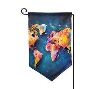Bandiera da giardino di benvenuto per esterni, piccola bandiera, 31,8 x 45,7 cm, double face, resistente alle intemperie, bandiera astratta con mappa del mondo, bandiere verticali per casa colonica