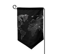 Bandiera da giardino di benvenuto per esterni, piccola bandiera, 31,8 x 45,7 cm, double face, resistente alle intemperie, bandiera verticale con mappa del mondo nera, bandiere verticali per casa