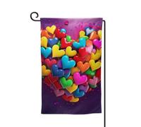 Bandiera da giardino di benvenuto per esterni, piccola bandiera, 31,8 x 45,7 cm, double face, resistente alle intemperie, bandiera per casa, cuore colorato, bandiere verticali per casa colonica