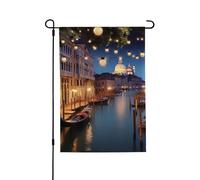 Bandiera da giardino di benvenuto per esterni, piccola bandiera, 71 x 101 cm, doppia faccia, resistente alle intemperie, bandiera per casa, venezia di notte, bandiere verticali per fattoria, prato
