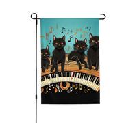 Bandiera da giardino di benvenuto per esterni, piccola bandiera, 71 x 101 cm, double face, resistente alle intemperie, bandiera per casa, gatti sdraiati sulla tastiera del pianoforte, bandiere