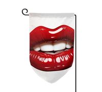 Bandiera da giardino di benvenuto per esterni, piccole bandiere da cortile, 31,8 x 45,7 cm, doppia faccia, resistente alle intemperie, bandiera per casa, graziosa, grafica, labbra rosse, bandiere