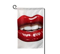 Bandiera da giardino di benvenuto per esterni, piccole bandiere da cortile, 31,8 x 45,7 cm, doppia faccia, resistente alle intemperie, bandiera per casa, graziosa, grafica, labbra rosse, bandiere