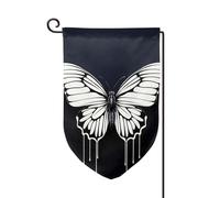 Bandiera da giardino di benvenuto per esterni piccoli bandiere da cortile 31 x 45 cm bandiera doppia faccia resistente alle intemperie bandiera per casa una farfalla bianca e nera bandiere verticali