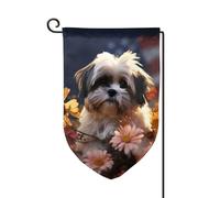 Bandiera da giardino di benvenuto per esterni piccoli bandiere da cortile 31 x 45 cm doppia faccia resistente alle intemperie bandiera per casa Shih Tzu cane e fiori bandiere verticali per fattoria