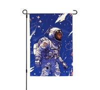 Bandiera da giardino di benvenuto per esterni piccoli bandiere da cortile 71 x 101 cm doppia faccia resistente alle intemperie bandiera per casa astronauta nera su blu bandiere verticali per fattoria