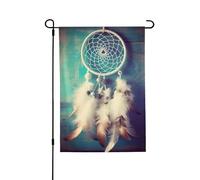 Bandiera da giardino di benvenuto per esterni piccoli cortili, 71 x 101 cm, doppia faccia resistente alle intemperie, bandiera bianca acchiappasogni piuma bandiere verticali per fattoria all'aperto