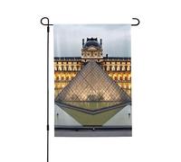 Bandiera da giardino di benvenuto per esterni piccoli cortili, 71 x 101 cm, doppia faccia, resistente alle intemperie, bandiera per casa, museo del Louvre a Parigi, bandiere verticali per fattoria