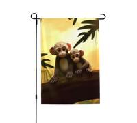Bandiera da giardino di benvenuto per esterni piccoli cortili, 71 x 101 cm, doppia faccia resistente alle intemperie, bandiera per casa simpatica coppia scimmia bandiere verticali per fattoria