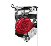 Bandiera da giardino di benvenuto per esterni piccoli giardini bandiere 31,3 x 45,7 cm doppia faccia resistente alle intemperie bandiera della casa a strisce bianche nere fiori rosa rossa bandiere
