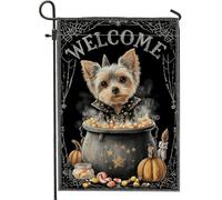 Bandiera da giardino di benvenuto per Halloween, decorazione a forma di calderone con cuccioli, bandiera da giardino su entrambi i lati, per decorazione esterna del prato, 30,5 x 45,7 cm