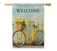 Bandiera da giardino di benvenuto primavera ed estate bicicletta gialla con fiori decorazione esterna banner double face in juta per decorazione prato vacanze 71 x 101,6 cm