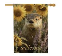Bandiera da giardino di benvenuto primavera estate, girasoli gialli lontra fauna selvatica decorazione per la casa, decorazione per prato esterno su entrambi i lati, 71 x 101 cm