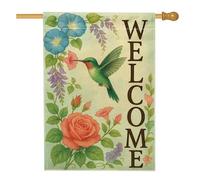 Bandiera da giardino di benvenuto primaverile ed estate, striscione floreale con colibrì, decorazione per la casa, bandiera da cortile su entrambi i lati, decorazione per prato all'aperto, per feste