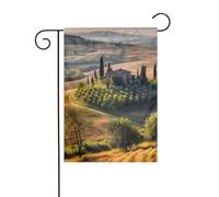 Bandiera da giardino di benvenuto, resistente alle intemperie, stagionale, 12 x 18 pollici, con paesaggio toscano, albero, fattoria, piccola, per decorazioni da esterno, casa, fattoria.