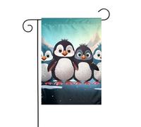 Bandiera da giardino di benvenuto, resistente alle intemperie, stagionale, da 12 x 18 pollici, cinque simpatici pinguini, piccola, per decorazioni da esterno in stile fattoria.