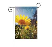 Bandiera da giardino di benvenuto, resistente alle intemperie, stagionale, da 12 x 18 pollici, con fiori gialli sotto il sole, piccola per decorazioni da esterno per casa e fattoria.