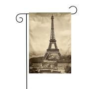 Bandiera da giardino di benvenuto, resistente alle intemperie, stagionale, da 12 x 18 pollici, con la Torre Eiffel di Parigi vintage, piccola, per decorazioni da esterno, casa, fattoria.