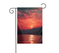 Bandiera da giardino di benvenuto, resistente alle intemperie, stagionale, da 12 x 18 pollici, tramonto rosso fuoco, piccola, per decorazioni da esterno, casa, fattoria