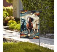 Bandiera da giardino di benvenuto, resistente alle intemperie, stagionale, da cortile, 71 x 101 cm, bandiere da esterno a doppia faccia con un motivo con cavalli, piccole bandiere da giardino per