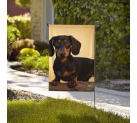 Bandiera da giardino di benvenuto, resistente alle intemperie, stagionale, da cortile, 71 x 101 cm, bandiere da esterno a doppia faccia, un simpatico bassotto, piccole bandiere da giardino per esterni