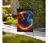 Bandiera da giardino di benvenuto, resistente alle intemperie, stagionale, da cortile, 71 x 101 cm, doppia faccia, per esterni, con draghi di fuoco e ghiaccio, piccole bandiere da giardino, per
