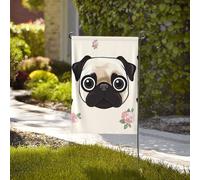 Bandiera da giardino di benvenuto, resistente alle intemperie, stagionale, da cortile, 71 x 101 cm, doppia faccia, per esterni, con carlino, piccole bandiere da giardino, per esterni, casa, fattoria