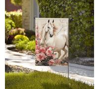 Bandiera da giardino di benvenuto, resistente alle intemperie, stagionale, da cortile, 71 x 101 cm, doppia faccia, per esterni, con immagine di cavallo, piccole bandiere da giardino, per esterni, casa