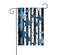 Bandiera da giardino di benvenuto, resistente alle intemperie, stagionale, da giardino, 12 x 18 pollici, strisce blu, bianche e nere e stelle, piccola per decorazioni da esterno per casa e fattoria.