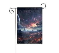 Bandiera da giardino di benvenuto, resistente alle intemperie, stagionale, da giardino, 12 x 18 pollici, stelle spaziali, piccola, per decorazioni da esterno, casa, fattoria