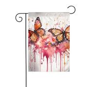 Bandiera da giardino di benvenuto, resistente alle intemperie, stagionale, da giardino, 12 x 18 pollici, con farfalla, spray a goccia, piccola, per decorazioni da esterno, casa, fattoria.