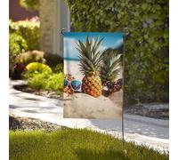 Bandiera da giardino di benvenuto, resistente alle intemperie, stagionale, da giardino, 71 x 101 cm, doppia faccia, per esterni, ananas, frutta, occhiali da sole, sabbia, spiaggia, piccole bandiere da