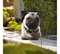 Bandiera da giardino di benvenuto, resistente alle intemperie, stagionale, da giardino, 71 x 101 cm, doppia faccia, per esterni, con carlino, per esterni, casa, fattoria, decorazione esterna