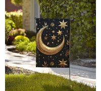 Bandiera da giardino di benvenuto, resistenti alle intemperie, stagionali, da cortile, 71 x 101 cm, bandiere da esterno a doppia faccia, stelle dorate e luna, piccole bandiere da giardino per esterni