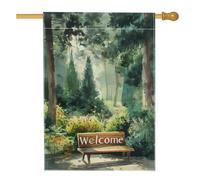 Bandiera da giardino di benvenuto, striscione floreale con paesaggio forestale, decorazione per la casa su entrambi i lati per la decorazione estiva del patio all'aperto 71 x 101 cm