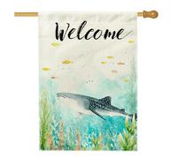 Bandiera da giardino di benvenuto subacquea, balena blu, creature oceaniche, decorazione per la casa, striscione da giardino, bandiera per prato costiero, decorazione estiva per esterni, 71 x 101 cm