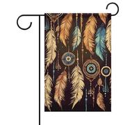 Bandiera da giardino di benvenuto, vintage, etnica, tribale, con piume, per cortile, portico, casa, stagionale, bandiera su entrambi i lati, per casa, cortile, patio, prato, decorazione da giardino