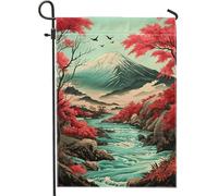 Bandiera da giardino di fiume di montagna autunnale, bandiera da giardino giapponese rossa, bandiera da giardino, bandiera da prato double face in tela di iuta, decorazione per esterni della casa
